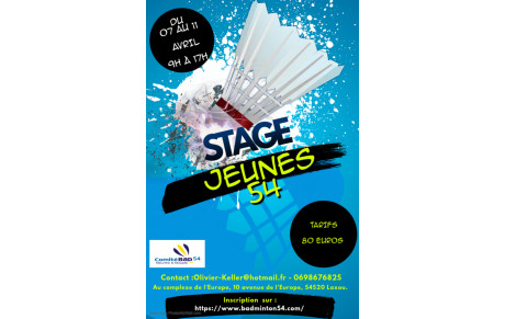 stage jeunes 54 du 07 au 11 avril 2025 au complexe de l'Europe (tarifs 80€)